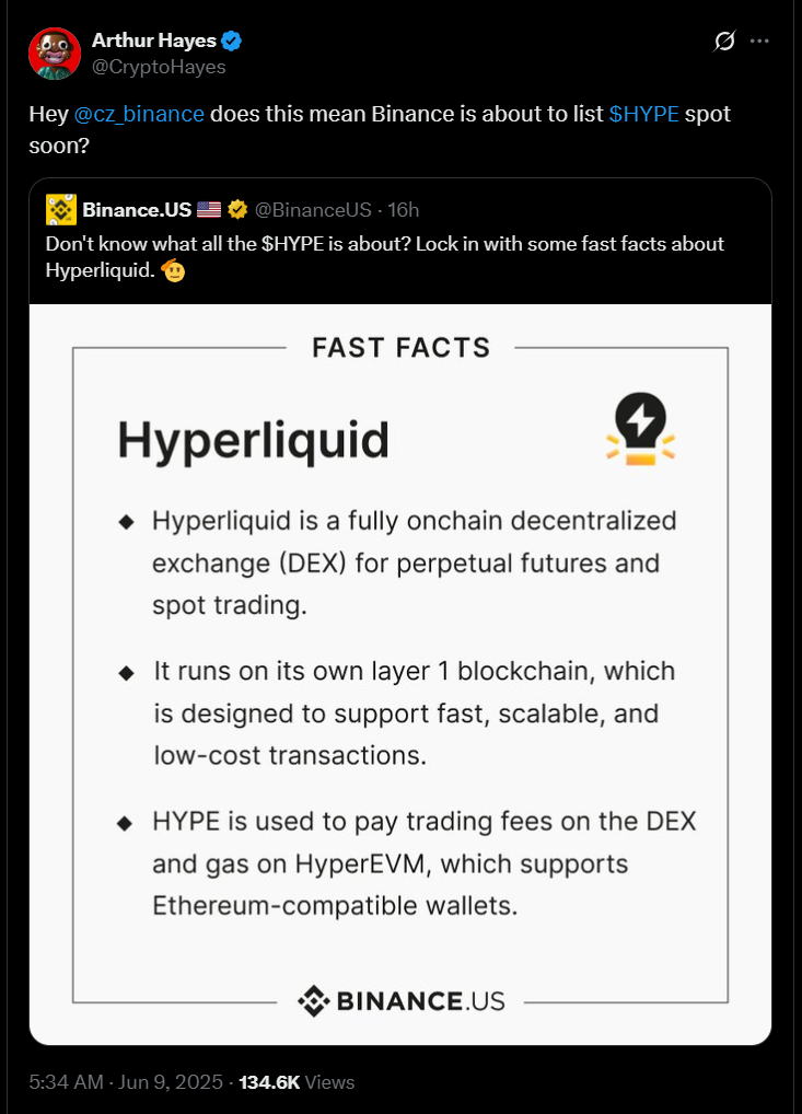 Hyperliquid (HYPE) под прицелом: возможный листинг на Binance и рост интереса трейдеров Hyperliquid (HYPE) под прицелом: возможный листинг на Binance и рост интереса трейдеров