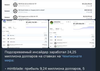 Три кошелька заработали $24,25 млн благодаря Polymarket-ставкам на чемпионат мира Три кошелька заработали $24,25 млн благодаря Polymarket-ставкам на чемпионат мира